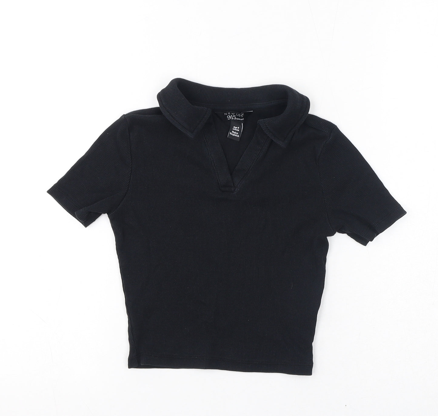 New Look Girls Black Cotton Basic T-Shirt Size 9 Years V-Neck Pullover