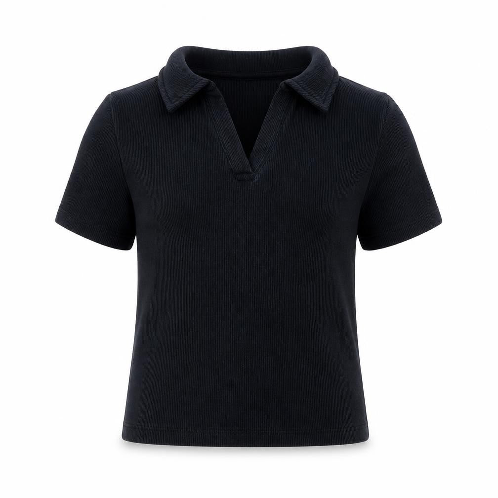 Front view of New Look girls’ black cotton basic t-shirt, size 9, years v-neck pullover