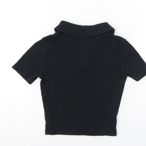 New Look Girls Black Cotton Basic T-Shirt Size 9 Years V-Neck Pullover