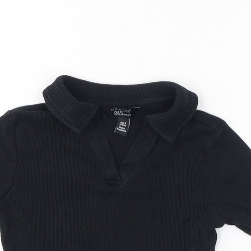 New Look Girls Black Cotton Basic T-Shirt Size 9 Years V-Neck Pullover