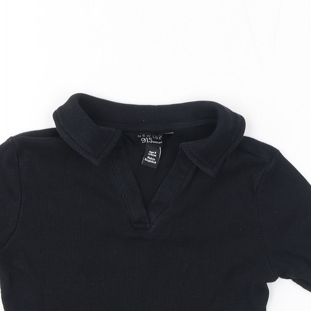 New Look Girls Black Cotton Basic T-Shirt Size 9 Years V-Neck Pullover
