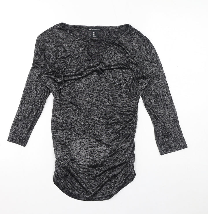 Jones New York Womens Grey Viscose Basic T-Shirt Size S Round Neck