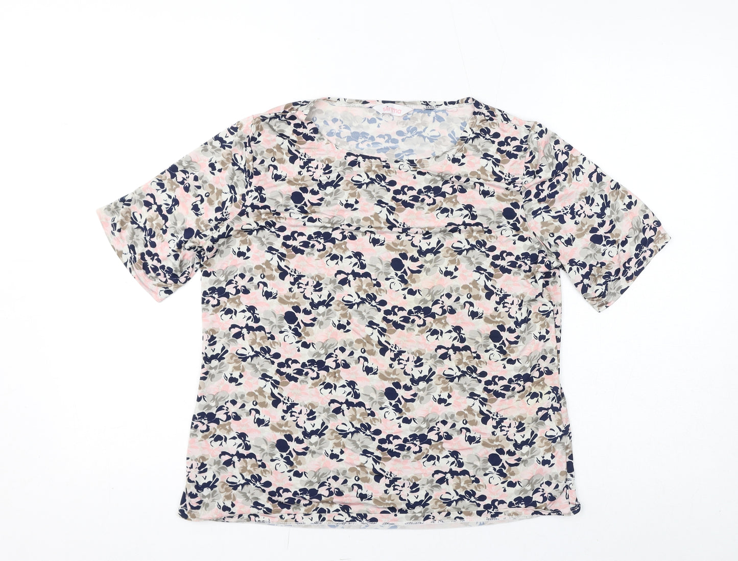 Slimma Womens Multicoloured Floral Polyester Basic T-Shirt Size 12 Round Neck