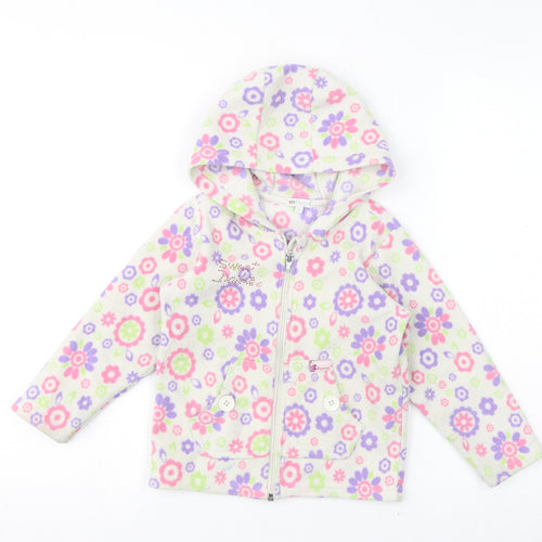 Ficcus Girls White Floral Jacket Coat Size 2 Years Zip
