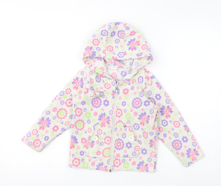 Ficcus Girls White Floral Jacket Coat Size 2 Years Zip