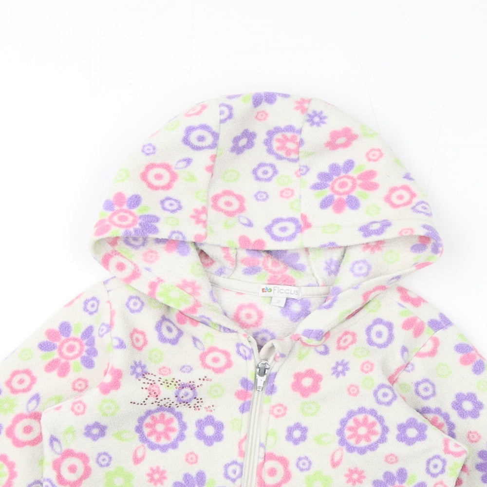 Ficcus Girls White Floral Jacket Coat Size 2 Years Zip