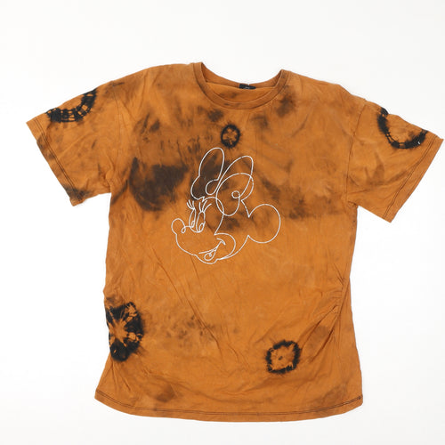Disney Womens Brown Geometric Cotton Basic T-Shirt Size 12 Round Neck - Minnie Mouse, Tie Dye