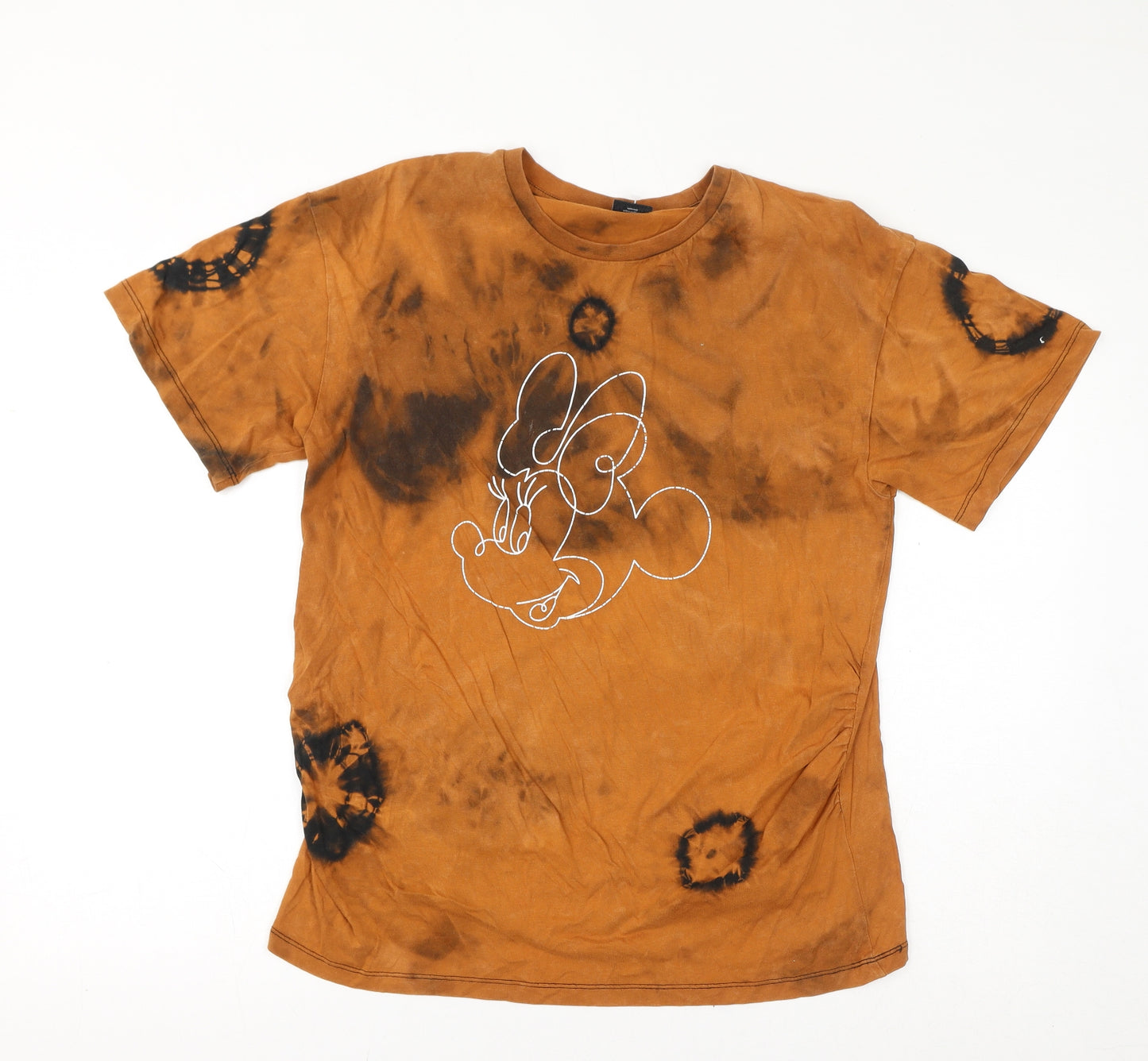 Disney Womens Brown Geometric Cotton Basic T-Shirt Size 12 Round Neck - Minnie Mouse, Tie Dye