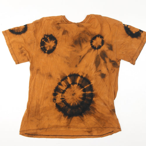 Disney Womens Brown Geometric Cotton Basic T-Shirt Size 12 Round Neck - Minnie Mouse, Tie Dye