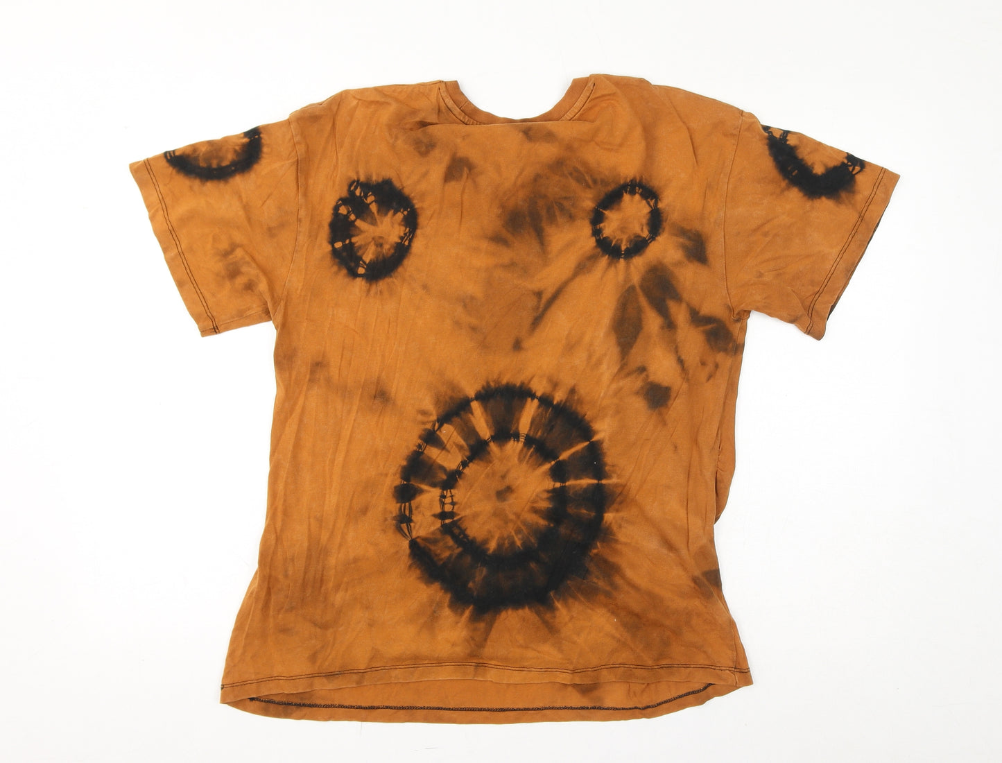 Disney Womens Brown Geometric Cotton Basic T-Shirt Size 12 Round Neck - Minnie Mouse, Tie Dye