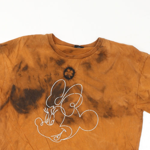 Disney Womens Brown Geometric Cotton Basic T-Shirt Size 12 Round Neck - Minnie Mouse, Tie Dye