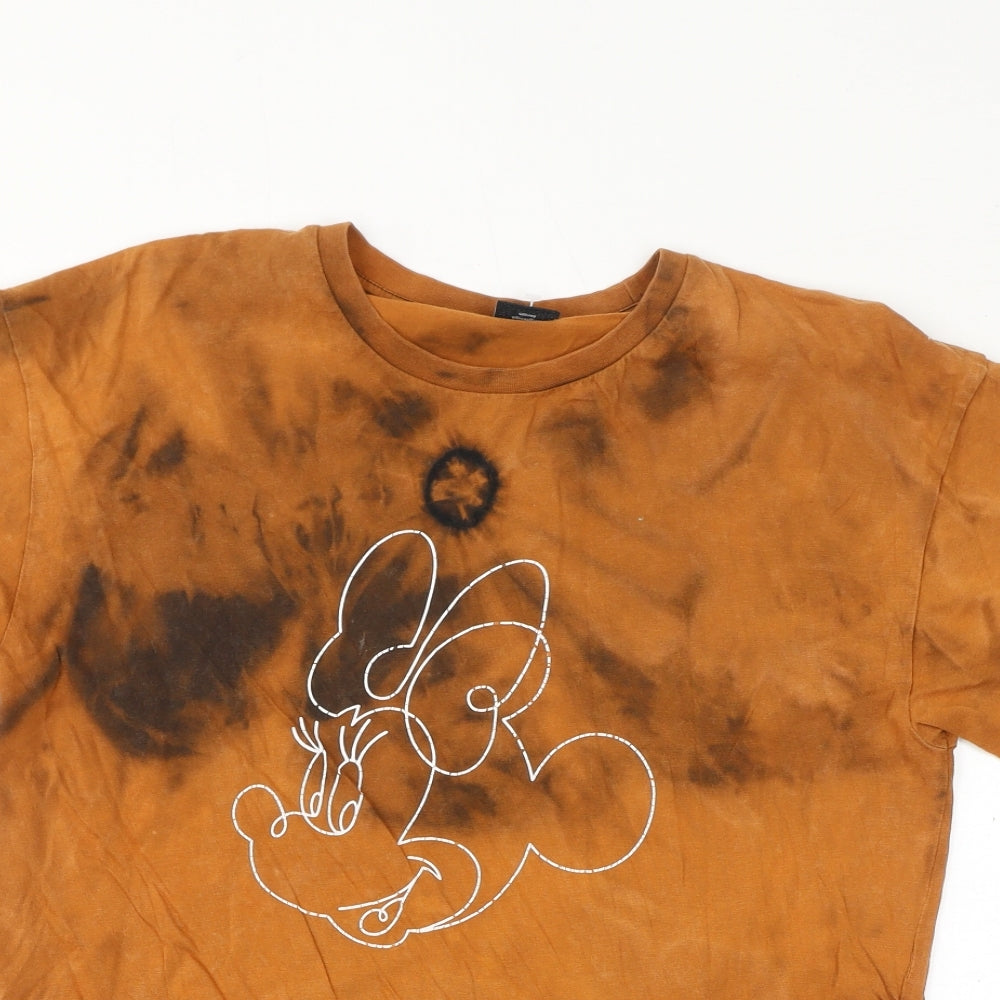 Disney Womens Brown Geometric Cotton Basic T-Shirt Size 12 Round Neck - Minnie Mouse, Tie Dye