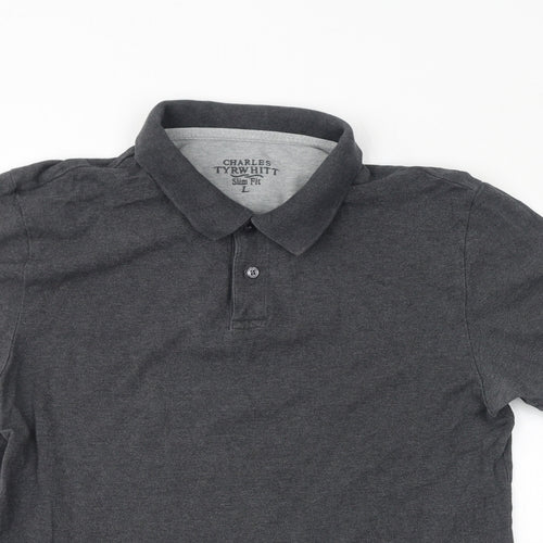 Charles Tyrwhitt Womens Grey Cotton Basic Polo Size L Collared