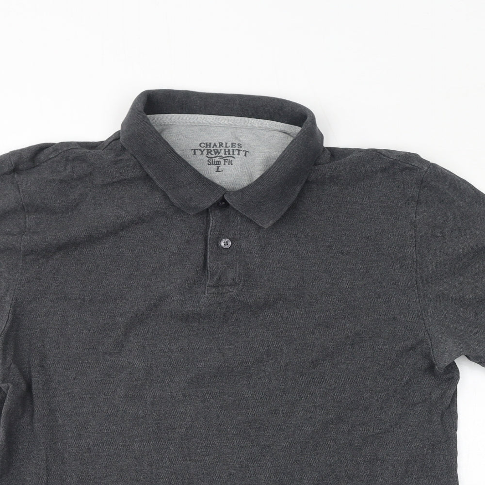 Charles Tyrwhitt Womens Grey Cotton Basic Polo Size L Collared