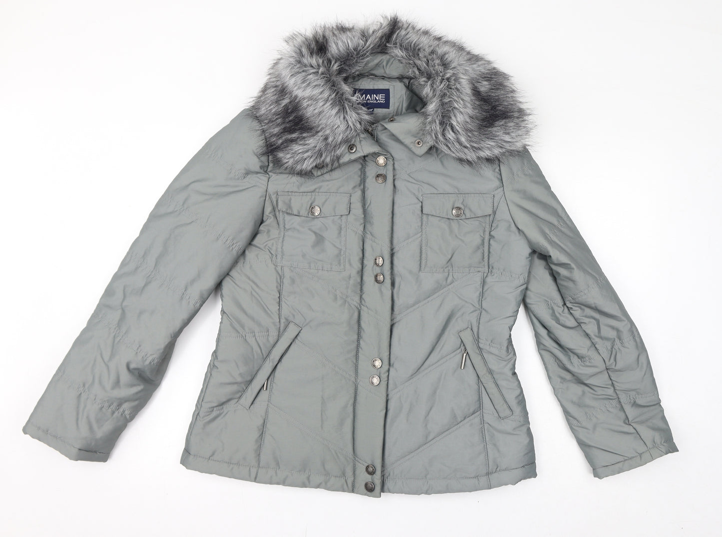 Maine Womens Grey Puffer Jacket Coat Size 14 Zip