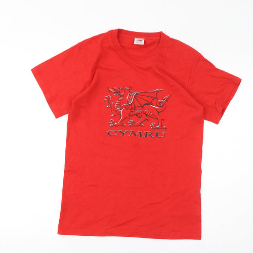 Fruit of the Loom Womens Red Cotton Basic T-Shirt Size S Crew Neck - Cymru, Welsh Dragon