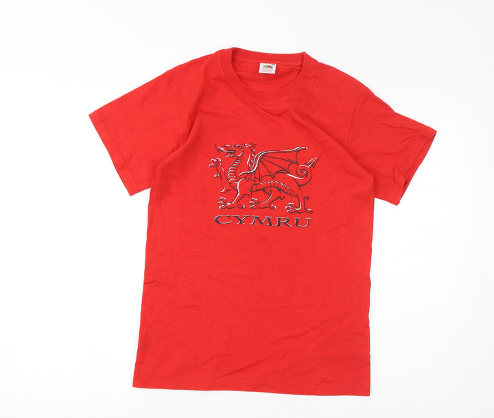 Fruit of the Loom Womens Red Cotton Basic T-Shirt Size S Crew Neck - Cymru, Welsh Dragon