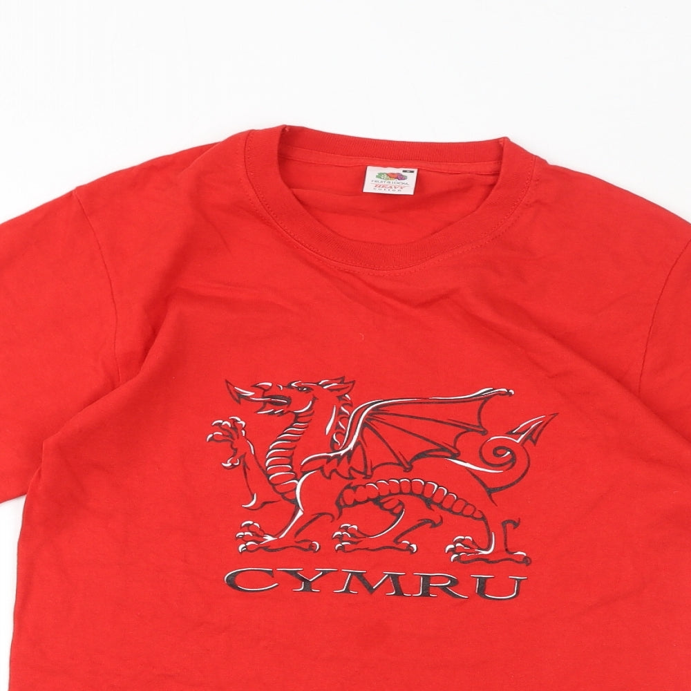 Fruit of the Loom Womens Red Cotton Basic T-Shirt Size S Crew Neck - Cymru, Welsh Dragon