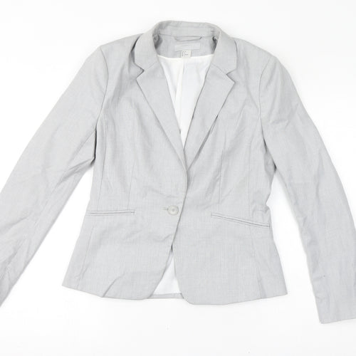 H&M Womens Grey Polyester Jacket Blazer Size 12