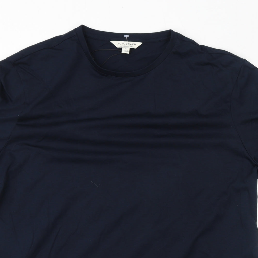 Autograph Mens Blue Cotton T-Shirt Size XL Round Neck