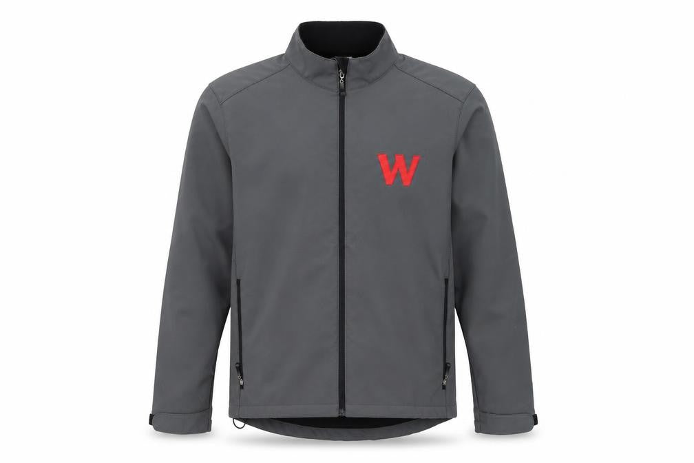 Front view of SG men’s grey jacket, size M, zip - w