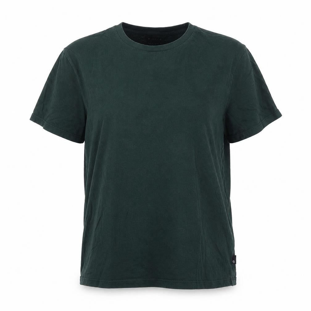 Front view of Burton women’s green cotton basic t-shirt, size L, crew neck