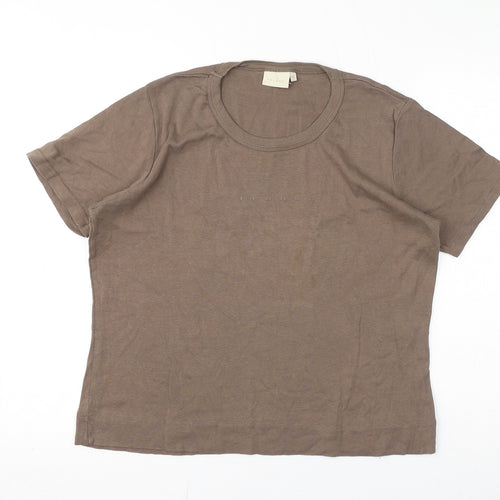 Fransa Womens Brown Cotton Basic T-Shirt Size XL Round Neck - Logo