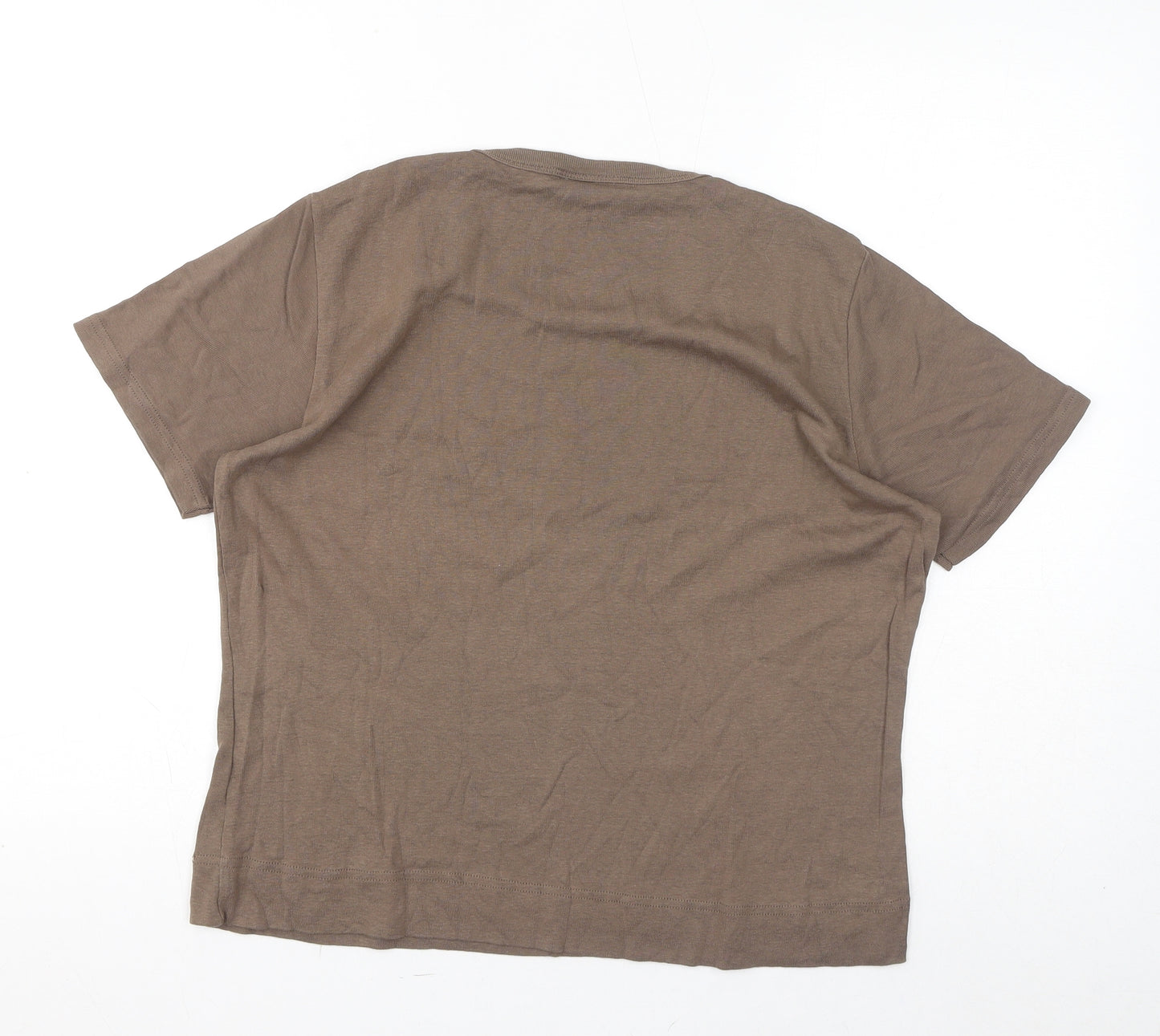 Fransa Womens Brown Cotton Basic T-Shirt Size XL Round Neck - Logo