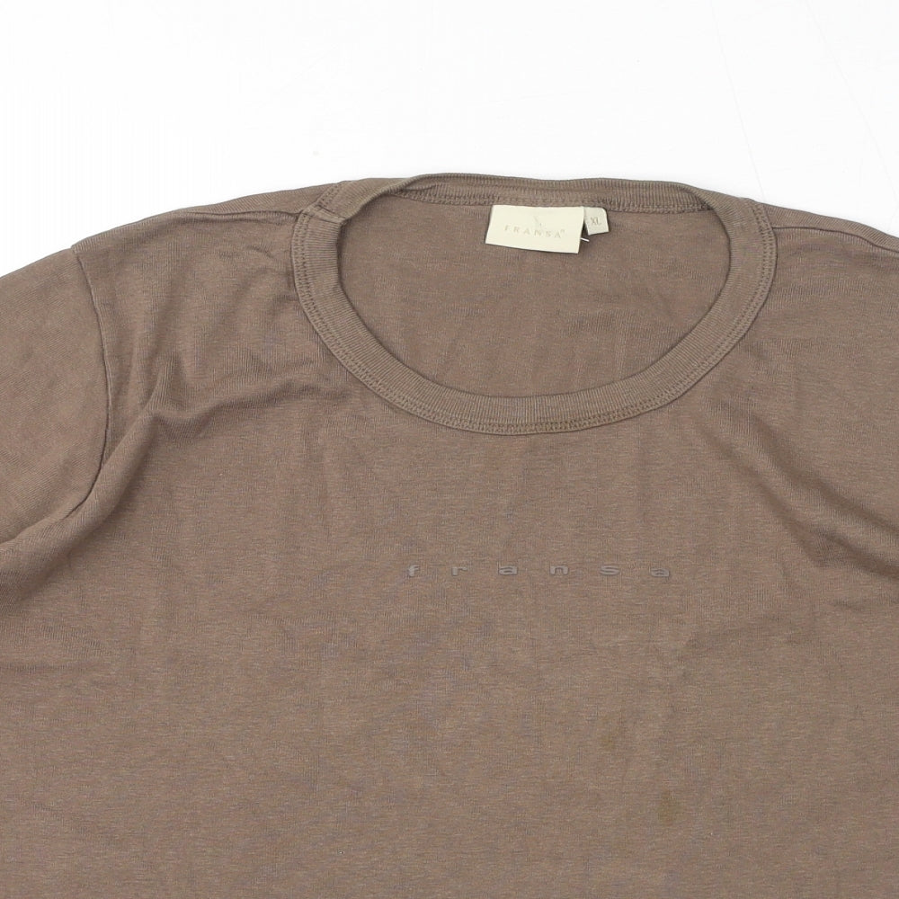 Fransa Womens Brown Cotton Basic T-Shirt Size XL Round Neck - Logo