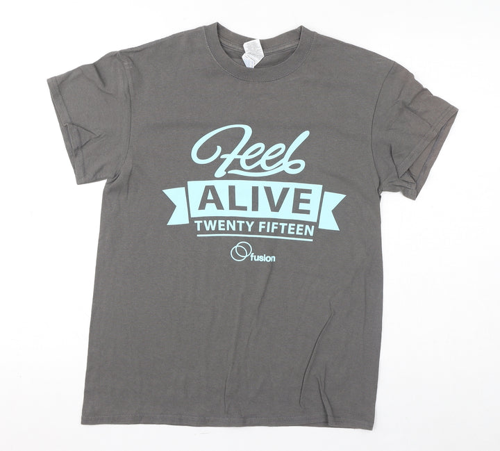 Gildan Womens Grey Cotton Basic T-Shirt Size S Round Neck - Feel Alive