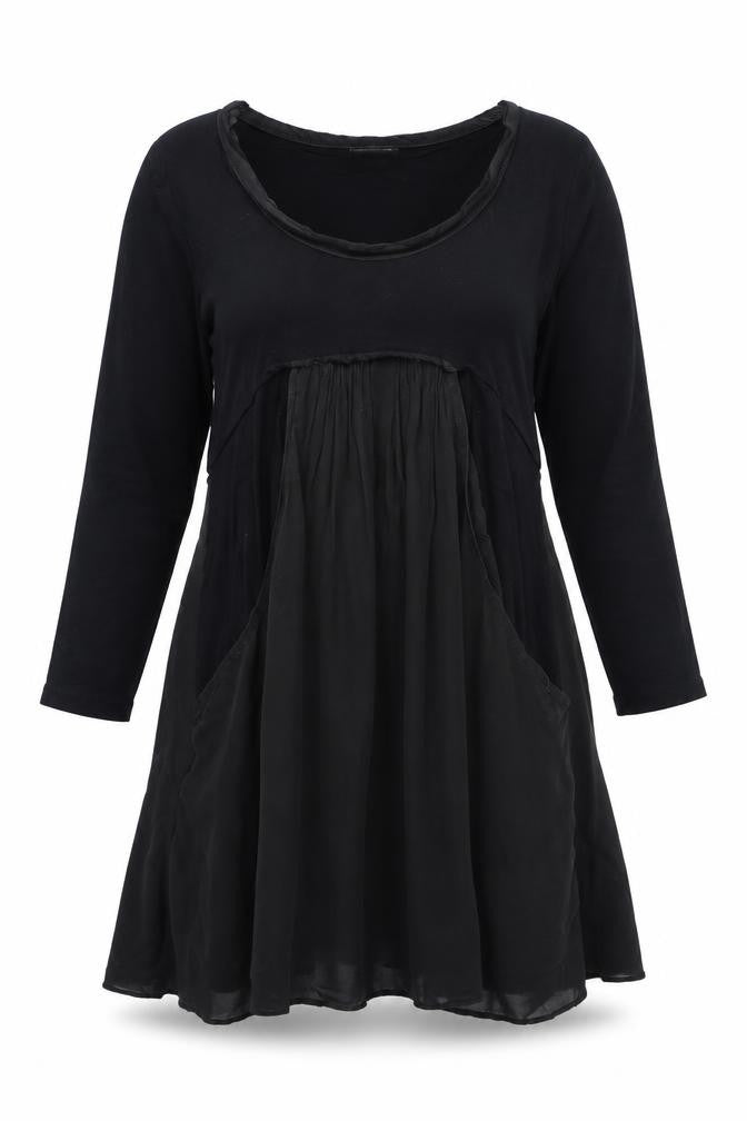 Front view of Ghost women’s black viscose mini, size L, round neck pullover