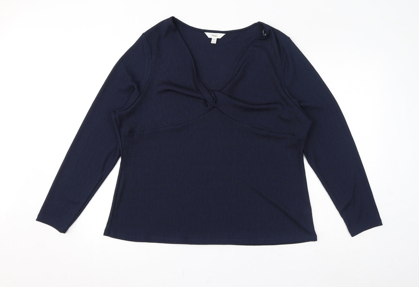 Marks and Spencer Womens Blue Polyester Basic T-Shirt Size 24 V-Neck