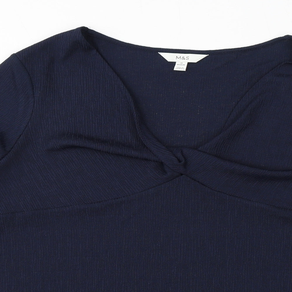 Marks and Spencer Womens Blue Polyester Basic T-Shirt Size 24 V-Neck