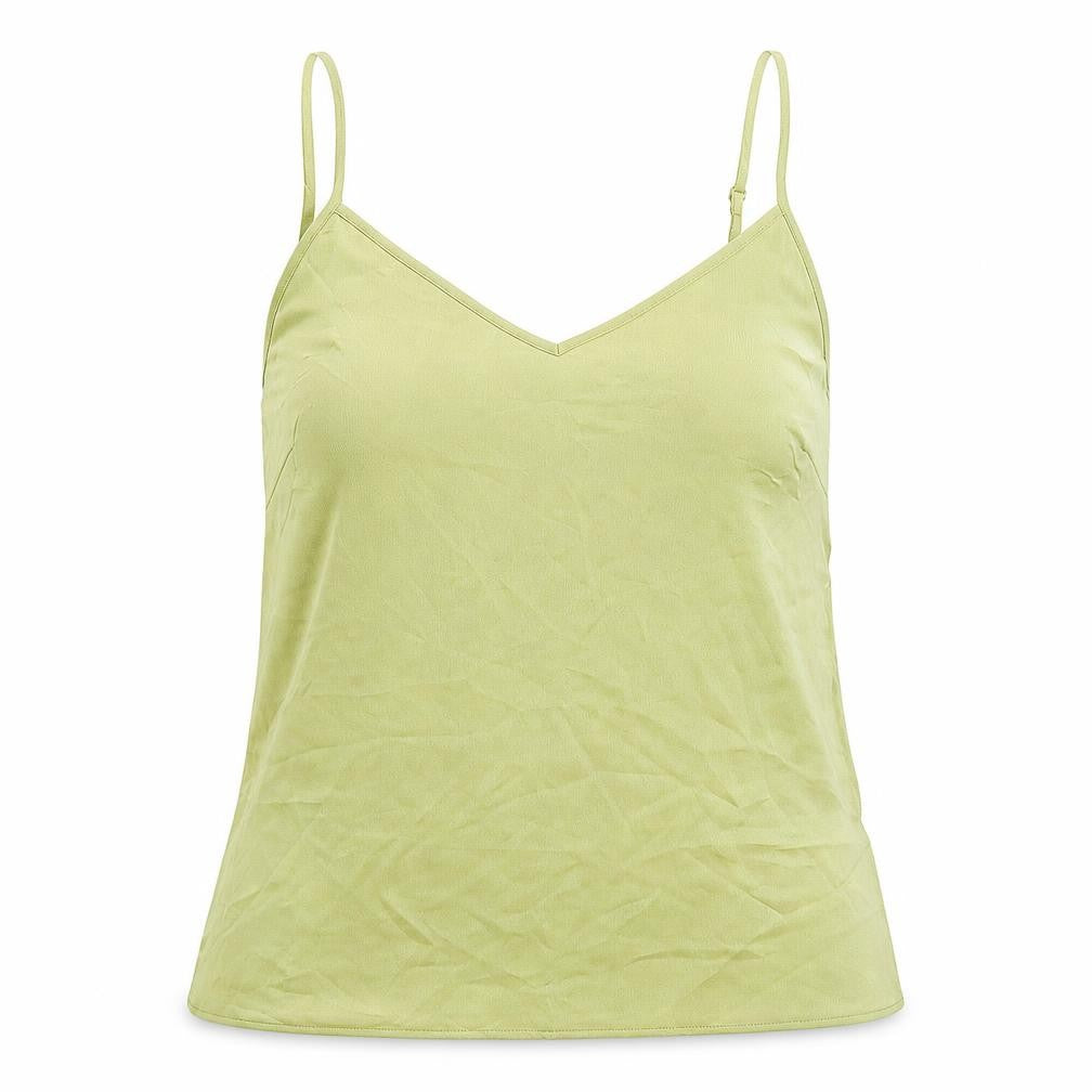 Front view of Marks & Spencer women’s green polyester basic tank, size UK 14, v-neck