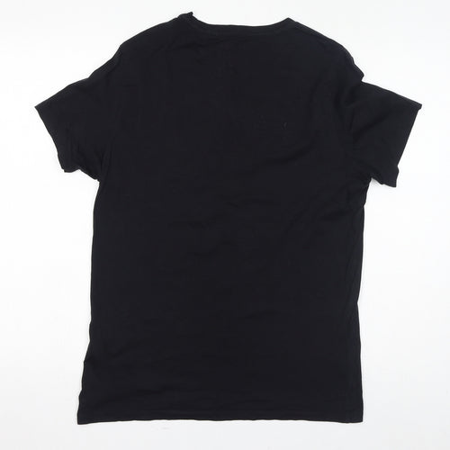 GUESS Womens Black Polyester Basic T-Shirt Size M Round Neck - Logo Embossed