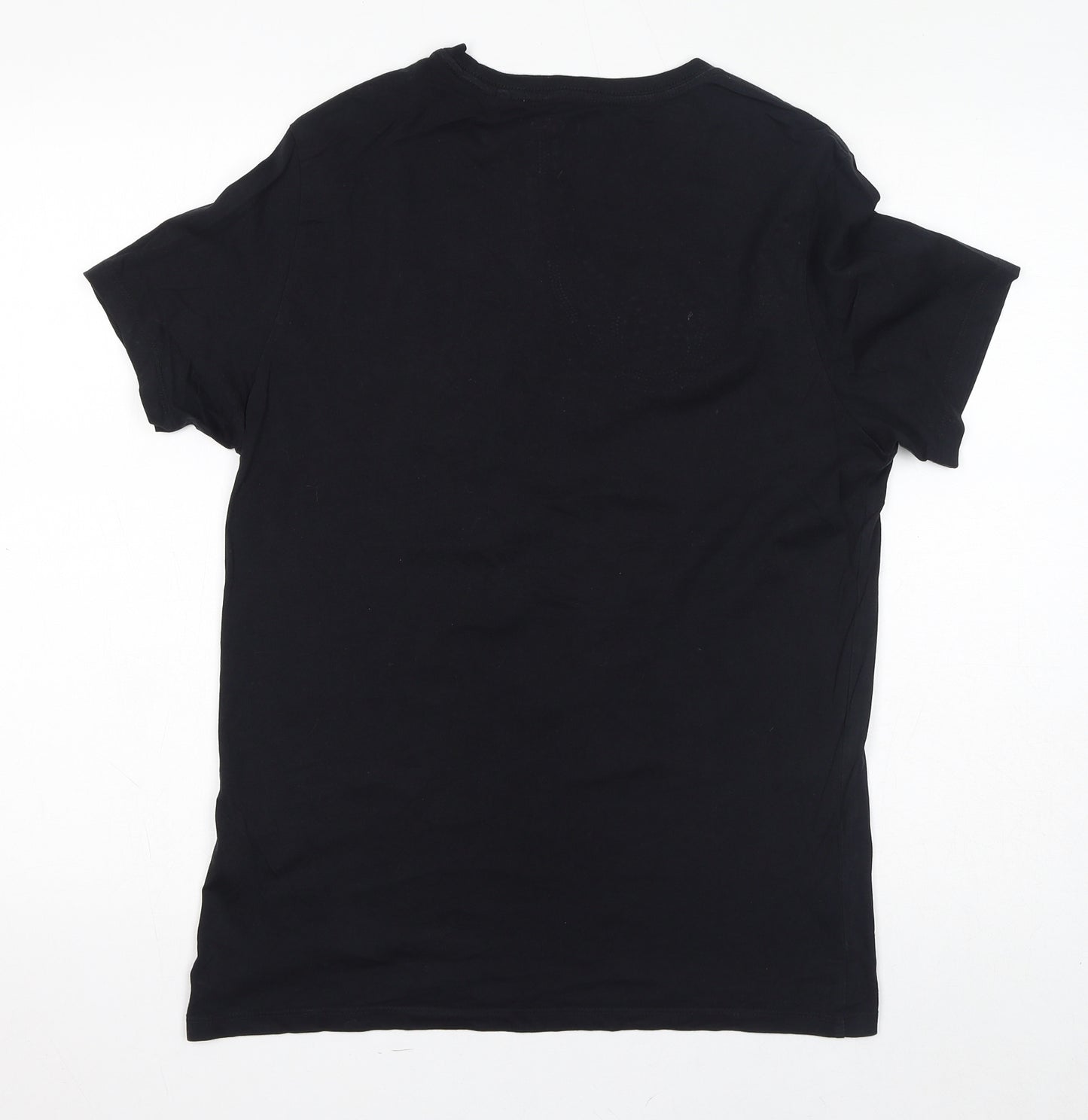 GUESS Womens Black Polyester Basic T-Shirt Size M Round Neck - Logo Embossed