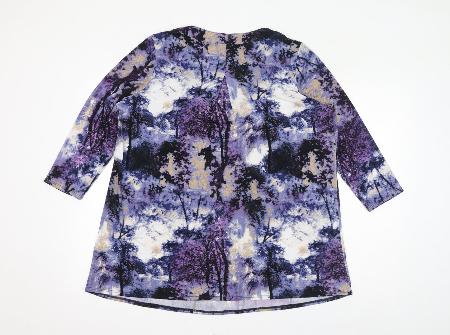 Together Womens Blue Geometric Polyester Basic T-Shirt Size L Round Neck - Sequins, Beads