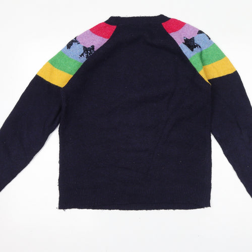 NEXT Womens Blue Round Neck Geometric Polyester Pullover Jumper Size XS - Rainbow, Stars, Sequins