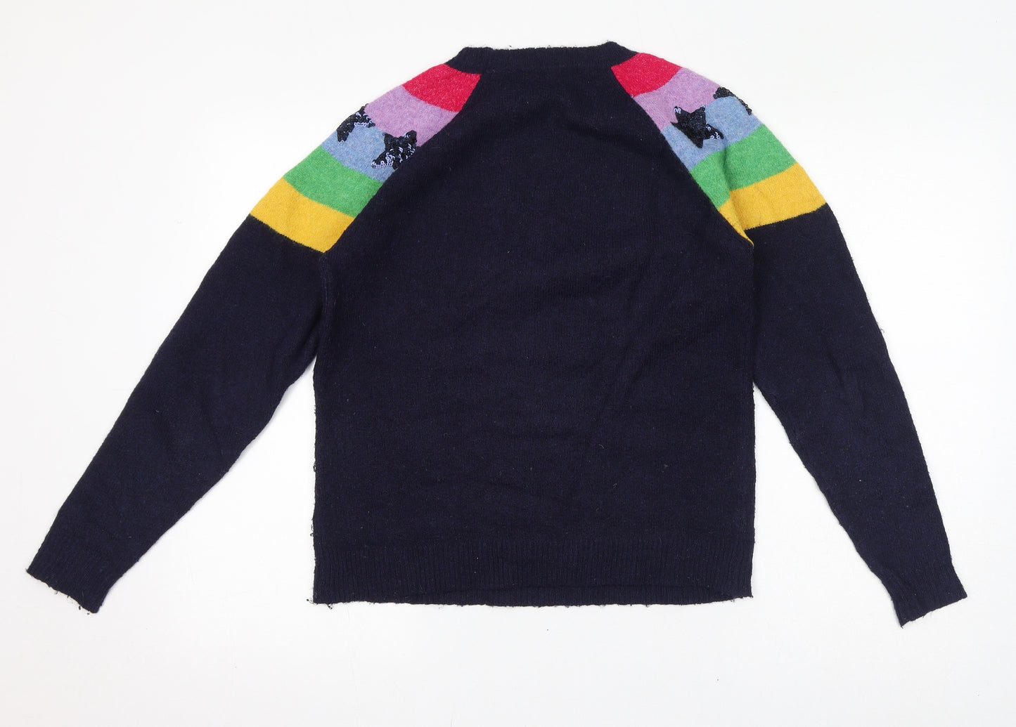 NEXT Womens Blue Round Neck Geometric Polyester Pullover Jumper Size XS - Rainbow, Stars, Sequins
