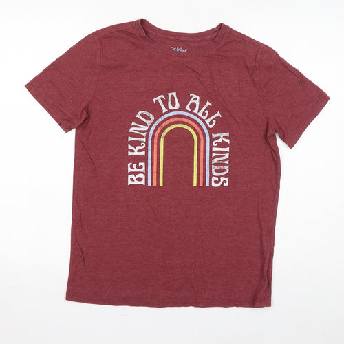 Cat&Jack Girls Red Cotton Basic T-Shirt Size 16 Years Round Neck Pullover - Be Kind To All Kinds, Rainbow