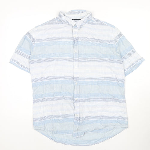 Sandstone Mens Blue Striped Cotton Button-Up Size M Collared Button