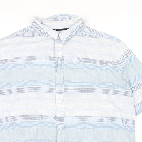 Sandstone Mens Blue Striped Cotton Button-Up Size M Collared Button