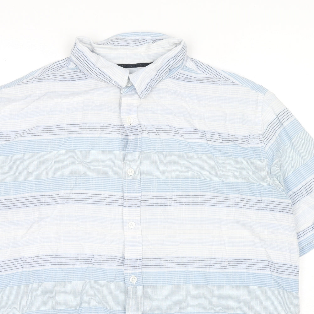 Sandstone Mens Blue Striped Cotton Button-Up Size M Collared Button