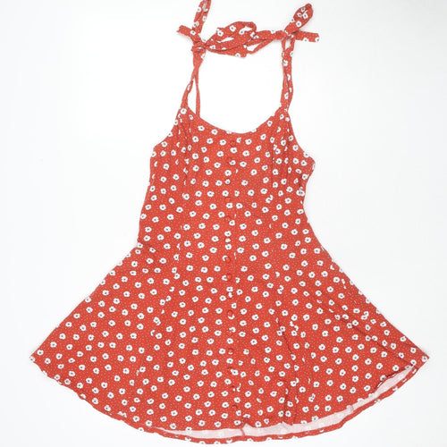 FOREVER 21 Womens Red Polka Dot Cotton Tank Dress Size L Round Neck Pullover - Flowers