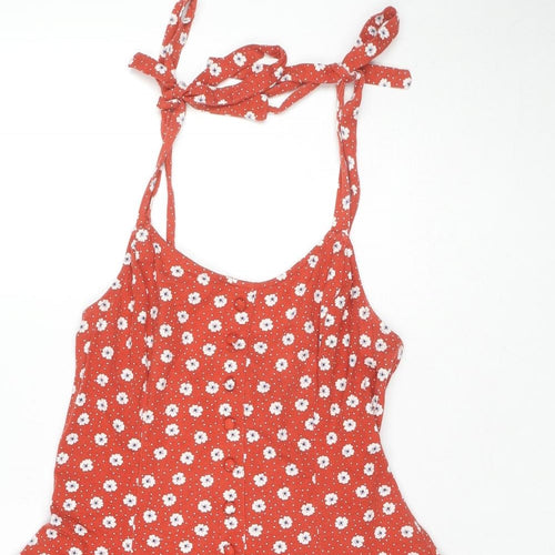 FOREVER 21 Womens Red Polka Dot Cotton Tank Dress Size L Round Neck Pullover - Flowers