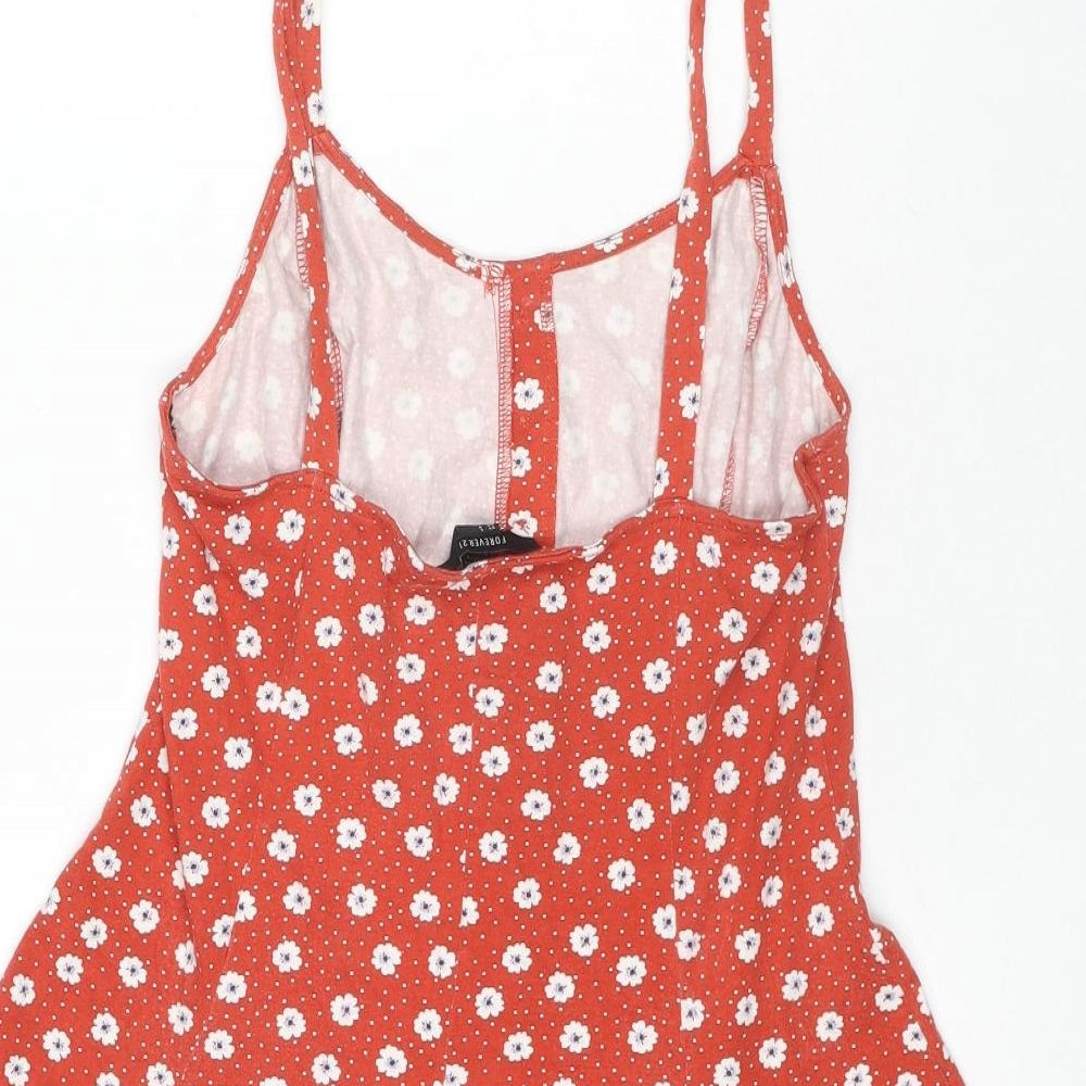 FOREVER 21 Womens Red Polka Dot Cotton Tank Dress Size L Round Neck Pullover - Flowers