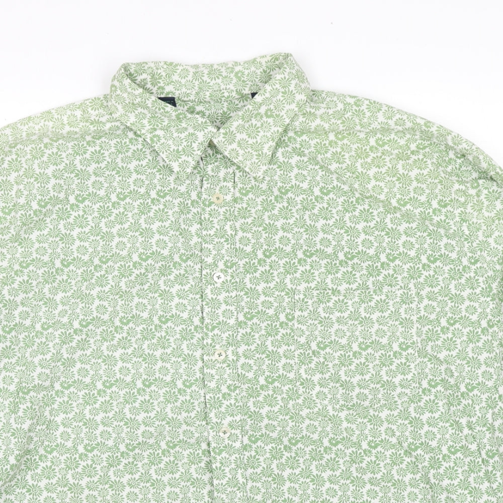 Boden Mens Green Floral Cotton Button-Up Size 2XL Collared Button