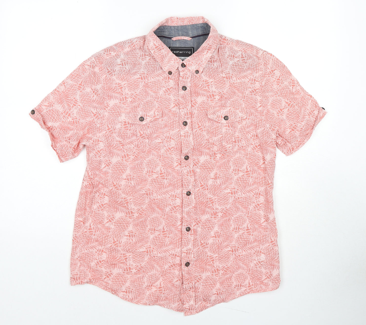 Red Herring Mens Pink Floral Cotton Button-Up Size M Collared Button