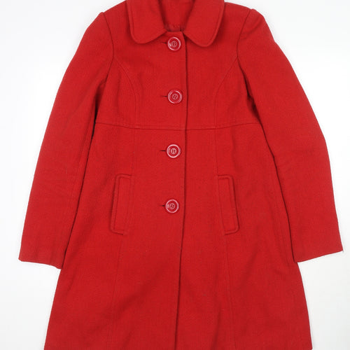 Dorothy Perkins Womens Red Overcoat Coat Size 8 Button