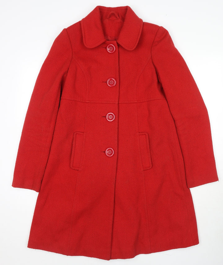 Dorothy Perkins Womens Red Overcoat Coat Size 8 Button